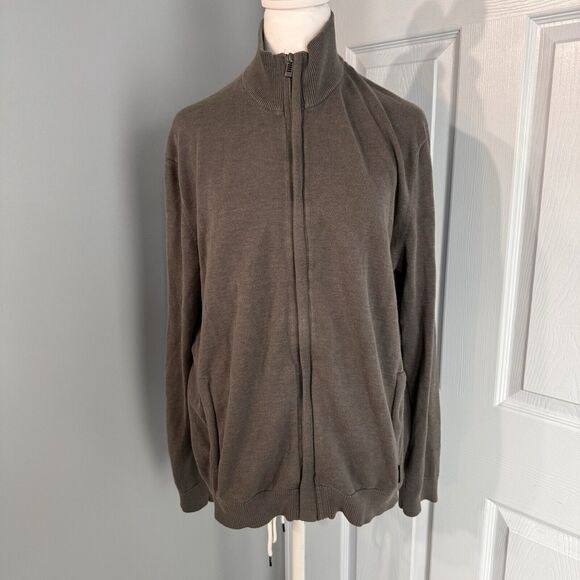 Calvin Klein Mens Med Cardigan Sweater Gray Cotton Full Zip Grandpa Golf - Picture 1 of 11